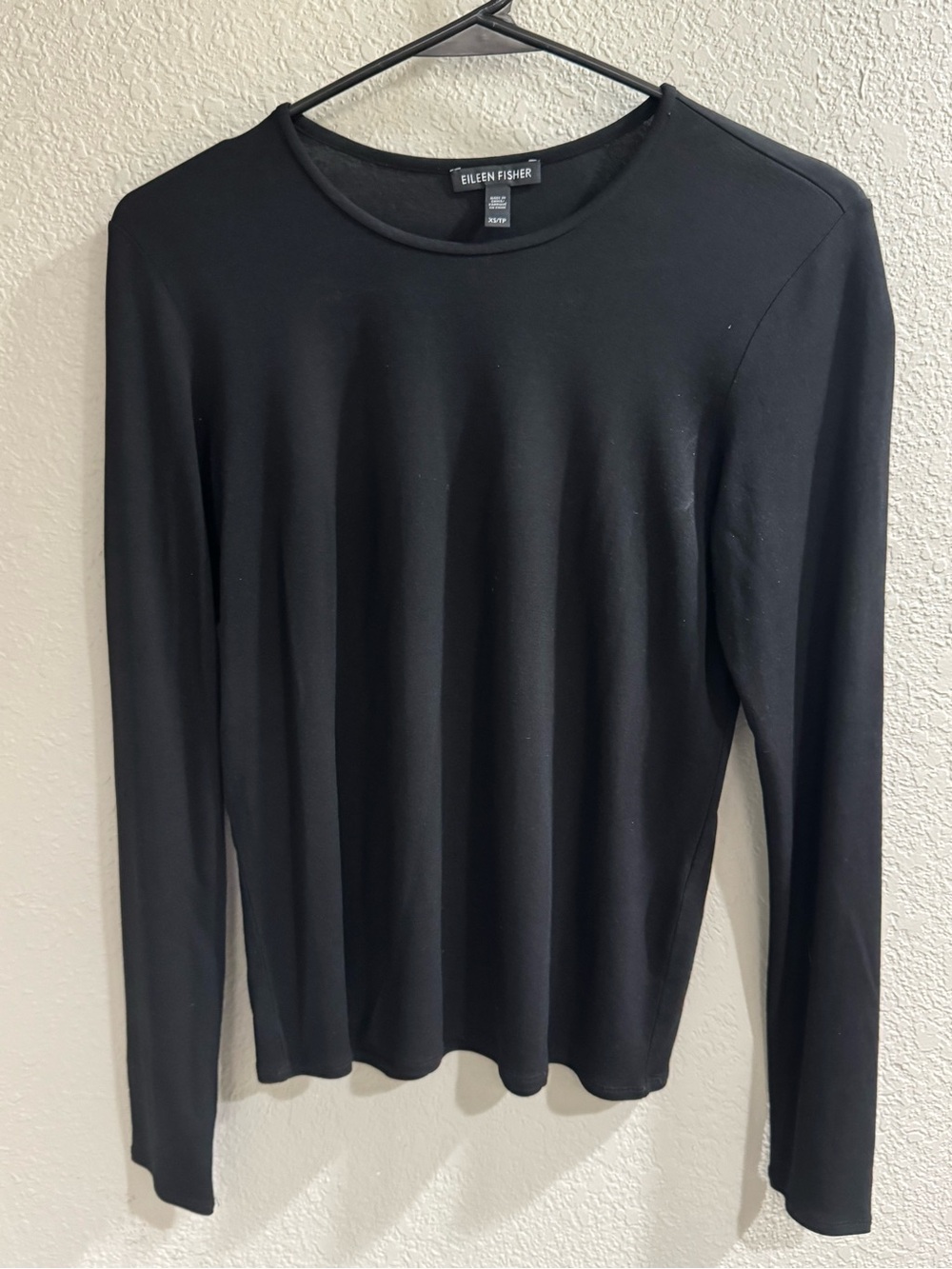 Eileen Fisher Black Crewneck Long Sleeve Knit Top